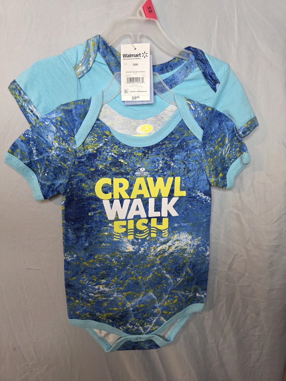 Baby Boys Blue 'Crawl Walk Fish' Short Sleeve Swim Onesie